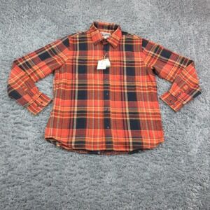 Schott Bros Shirt Mens XL Orange Plaid Flannel Button Long Sleeve Cotton NWT